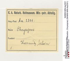 Etiketten zu Quarz (Chalcedon, Chrysopras) (NHMW-MIN-Aa2301)